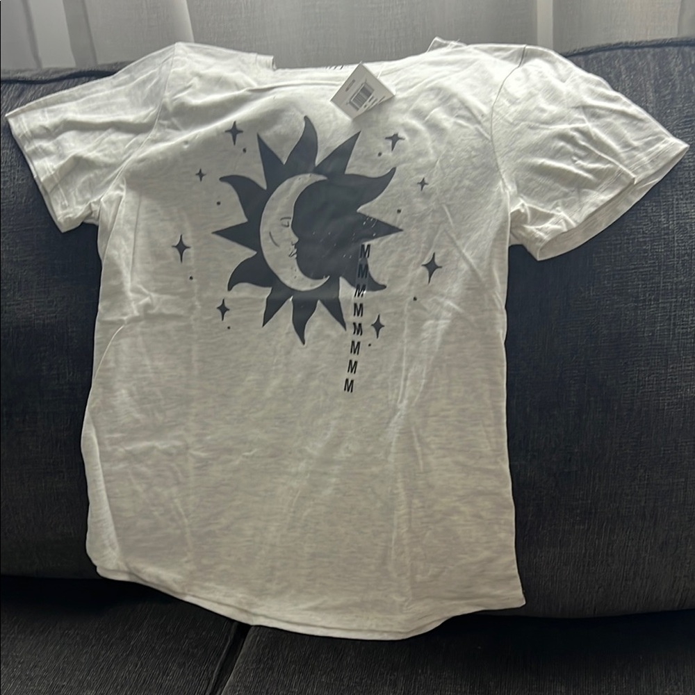 Celestial White T-Shirt with Sun and Moon Design